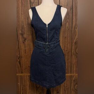 Rewash Blue Denim Belted Sleeveless Zip Front Stretch Mini Dress Sz M